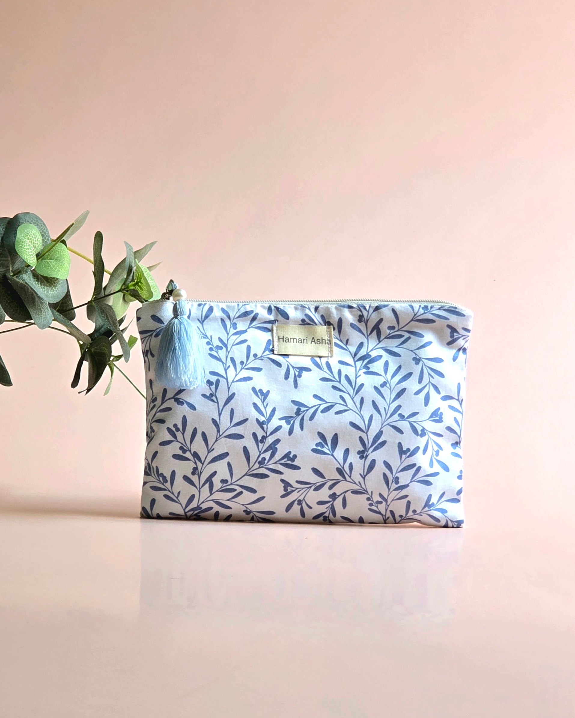 Blue Leaf Makeup Pouch